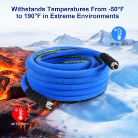 3/4 inch Air Hose 50FT Include 2 Pcs Chicago Connectors, Industrial Compressor Air Hose 100% Rubber, 300 PSI, 50F to 190F Degrees High Strength Polyester Braided Replacement Air Line Kit