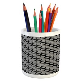 Ambesonne Abstract Pencil Pen Holder, Continuous Optical Illusion Inspired Monochrome Pattern Geometrical Motif, Ceramic Pencil Holder for Desk Office Accessory, 3.6" X 3.2", Charcoal Grey White