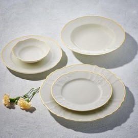 Ocean Décor China Dinnerware Set: Set of Fine Porcelain Dishes - Service for Four - Ivory Dishes Set with Gold Rim for Entertaining and Formal Use - 20 Piece Fine China Dishware Sets