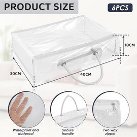 6 Pack Extra Large Clear Clothes Storage Bag – Heavy Duty PVC Zippered Moving Bag – Foldable Transparent Packing Cube for Blankets, Bedding, Comforters, Travel & Closet Organization