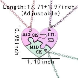 Big Middle Little Sister Necklaces for 3 Sisters Birthday Gifts from Sister Matching Necklace for Women Triplet Sisters Heart Puzzle Necklace for Women Big Sis Mid Sis Lil Sis Gifts for Women