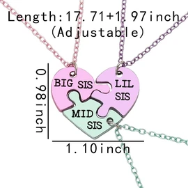 Big Middle Little Sister Necklaces for 3 Sisters Birthday Gifts from Sister Matching Necklace for Women Triplet Sisters Heart Puzzle Necklace for Women Big Sis Mid Sis Lil Sis Gifts for Women