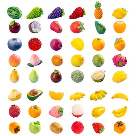 DeryArcle Artificial Fruit Set, Miniature, Set of 48 Types, Landscape Figurines and Objects, Tabletop, Mini Figurine, Micro Landscape Decoration, Cute and Healing Fruits, Sample Prop, Deco Material,