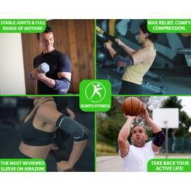 Kunto Fitness Elbow Brace Compression Support Sleeve for Tendonitis, Tennis Elbow, Golf Elbow Treatment - Reduce Joint Pain During Any Activity!