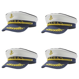 WUEURU 4PCS Captain Hat, Sailor Skipper Cap,Navy Marine Admiral Style Hat Adjustable Boat Yacht Rock Costumes