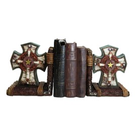 Rustic Western Star Turquoise Birchwood Birch Tree Cross Decorative Bookends Set