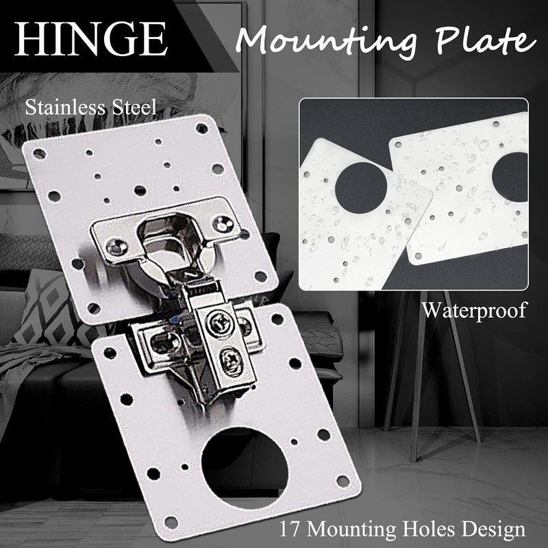 4pcs Cabinet Hinge Repair Plate Brushed Stainless Steel Fixing Bracket