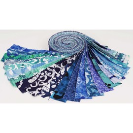 Soimoi 40Pcs Batik Print Precut Fabrics Strips Roll Up 1.5x42inches Cotton Jelly Rolls for Quilting - Sea Green & Blues