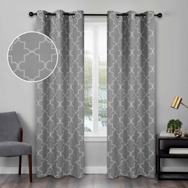 Superior Woven Blackout Printed Curtains for Bedroom, Window, Farmhouse, Living Room, Insulated, Thermal, Quality Soft, Imperial Trellis Collection, Set of 2 Panels, 6 Grommets, 42" x 96", Silver