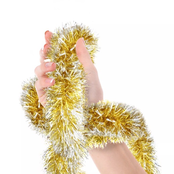 Christmas Gold Frost Tip Tinsel Garland Gold White Edge Metallic