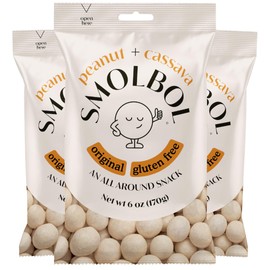 SMOLBOL Crunchy Peanuts | Roasted and Lightly Salted | Gluten-Free Cassava Crust | No Sugar | Plant Protein Snack | Birthday Snacks for Kids | Party Snacks for Adults | Family Size | 6oz (Pack of 3)