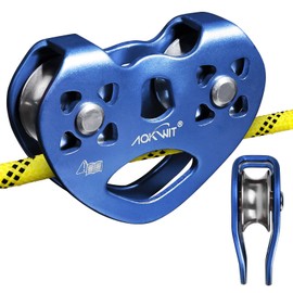 Zip Line Pulley 8-13mm Climbing Pulley Cable Rope Durable Aluminum Stainless Steel Roller Double Tandem Speed Dual Pulley 25KN for Backyard Zipline Hauling Rigging Mountaineering Rescue Climbing Gear