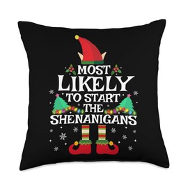 Last Minute Christmas Gifts Matching Family By Mj Most Likely to Start The Shenanigans Xmas Family Matching Throw Pillow, 18x18, Multicolor