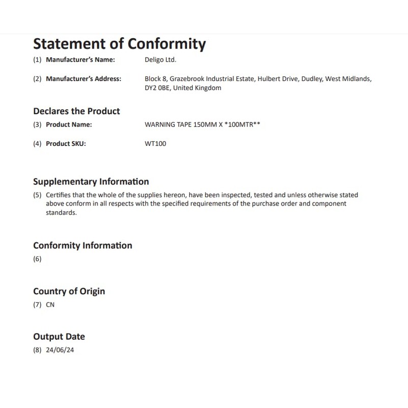 WT100 Underground Electrical Cable Warning Tape, Yellow, CAUTION CABLE BELOW