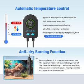 HANLESHUKA Submersible Aquarium Heater 100W/200W/300W/500W, Fish Tank Heater with high-Temperature Protection and Turtle Tank Heater with Automatic Power-Off When Leaving seawater or Freshwater.