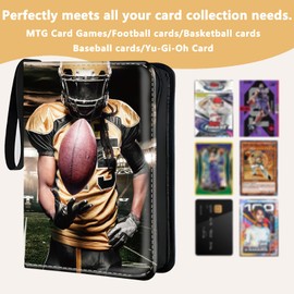 Trading Card Binder, 4 Pockets 400 Card Holder Collector Album with 50 Removable Sleeves, Portable Trading Collection Album for photocard kpop mtg/TCG Game Football Sports Cards,Football Player