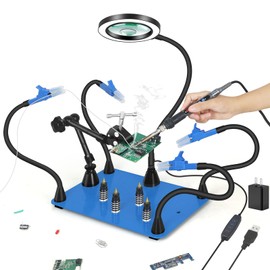 Helping Hands Soldering Tool with 6X/3X Magnifying Glass LED Light - Magnetic Third Hand for Electronics Repair,Jewelry Making,Hobby DIY Projects - Adjustable Alligator Clips & Heavy Duty Base