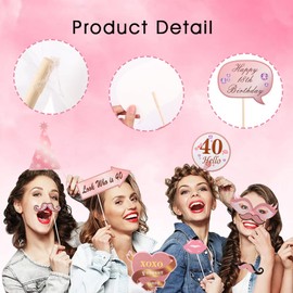 40th Birthday Photo Booth Props, Rose Gold Birthday Decorations for Women, Giant Inflatable Selfie Frame, 33PCS Birthday Party Photo Props for 40th Birthday Party Decorations and Gifts