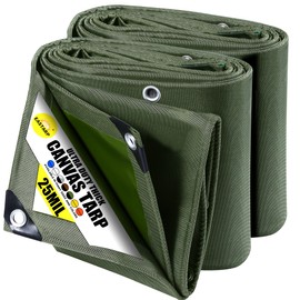 Eastarp 25 Mil UV Resistant Ultra-Heavy Duty Green Organic Silicone Coating Canvas Tarpaulin, 6x8 FT Waterproof Tarps with Grommets&Reinforced Edges,for Roof,Boat,Patio