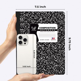 Woodlake Wide Ruled Composition Notebooks 4 Pack, 100Sheets/200 Pages, 9-3/4" x 7-1/2", Black & White Marble Cover Composition Book, Sturdy Sewn Binding, Made in USA, For School, Office & College
