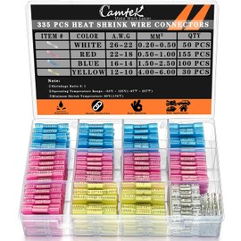 Camtek 335PCS Heat Shrink Butt Connectors Kit, AWG 26-10 Insulated Waterproof Electrical Wire Connectors Marine Grade Tinned Red Copper Butt Splice Connectors for Marine,Truck,Stereo