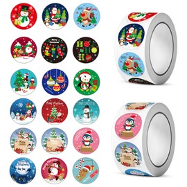 1000Pcs Merry Christmas Stickers Christmas Labels Stickers Round Christmas Stickers Christmas Stickers Roll, Christmas Sealing Stickers for Envelope Seal Cards Candy Bags Xmas Party Favors Supplies