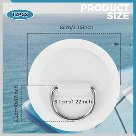 Yetaha 12PCS Stainless Steel D Rings Patch, White D-Ring PVC Patch, Round Shape D Ring Pad for Inflatable Boat Raft Dinghy Kayak Canoe Surfboard Stand Up Paddle Board, NO Glue Included
