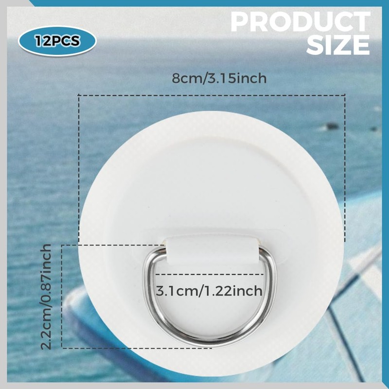 Yetaha 12PCS Stainless Steel D Rings Patch, White D-Ring PVC