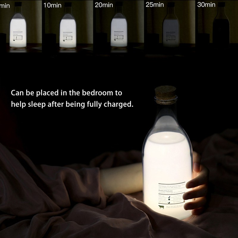 USB Rechargeable LED Bedside Lamp Milk Bottle DIY Message Night