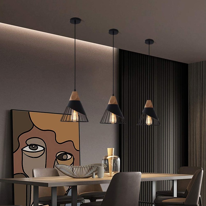 Mxsaoud Black Pendant Lights Kitchen Island,Black Pendant Light,Adjustable Wood Hanging