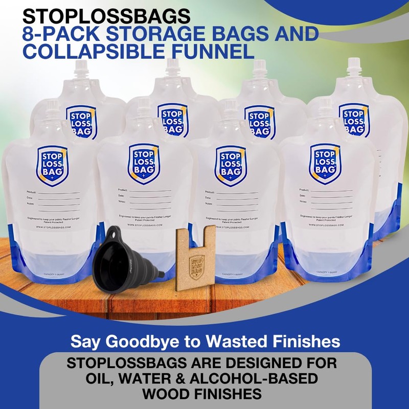 StopLoss Bags 8-Pack for Wood Stains & Finishes with Funnel