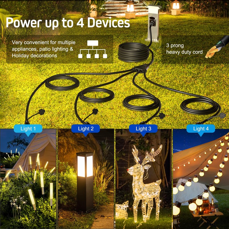 Eversimpleinc Black 1 to 4 Splitter Outdoor Extension Cord 28