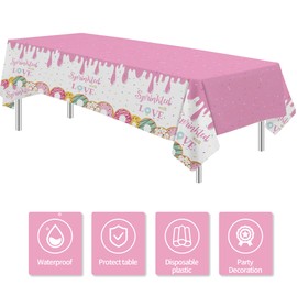 Suhelkit Donut Baby Sprinkle Decorations Girl Tablecloth - Sprinkled with Love Baby Shower Decorations Supplies Table Cover, Pink Donut Baby Shower Decorations Table Cloth | 3 Pack (54in x 108in)