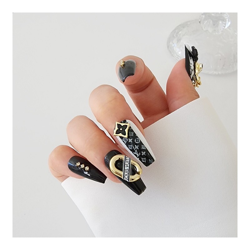Gold Rabbit Handmade Nail Tips - Long Point / 골드