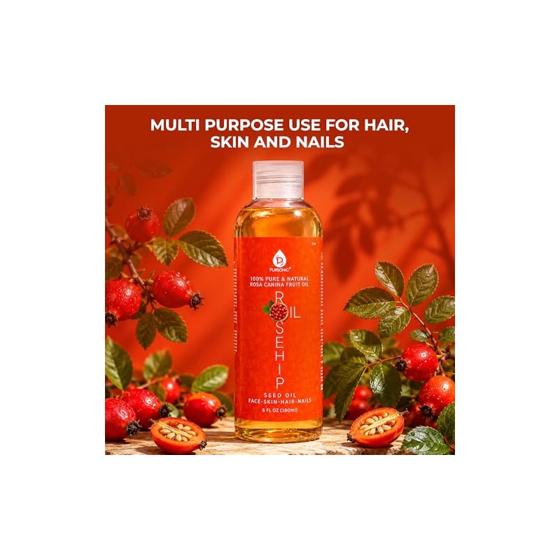 Pursonic Rosehip Oil for Face, Nails, Hair and Skin, 6