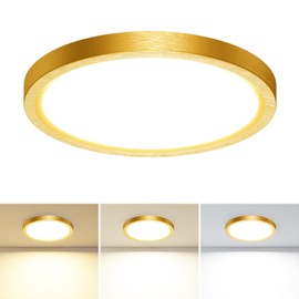 slochi 7.2 Inch LED Flush Mount Ceiling Light Fixture, 3000K-4000K-6500K & 100W Equivalent Modern Kitchen Recessed Ceiling Lamp 15W 1500Lm Closet Round Surface for Bathroom Laundry-Gold-Bronze