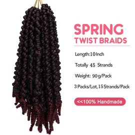 3 Packs Short Curly Spring Twist Braids Synthetic Crochet Hair Extensions 10 inch 15 strands/pack Ombre Crochet Twist Braids Fiber Fluffy Curly Bomb Twist Braiding Hair Bulk 15 Strands/Pack (TBUG)