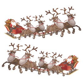 Set of 2 Small Santa Sleigh and Reindeer Full Colour Window Cling Sticker. Christmas Window Decorations by Stickers4 (Small)