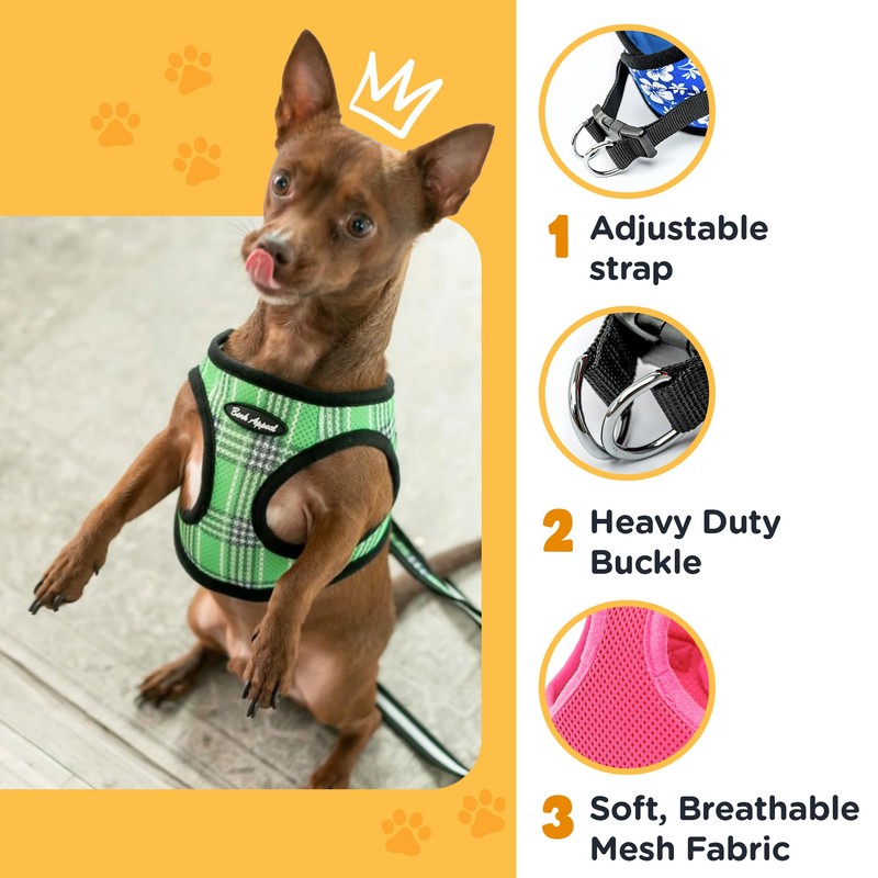 Bark Appeal Blue Plaid Step-in Dog Harness for Small-Medium Pets