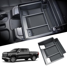 For 2025 GMC Sierra Console Organizer - Refreshed Models 2022-2025 Sierra 1500& 2024-2025 Sierra 2500HD 3500HD Center Console Organizer Tray ABS Material - (Full Console w/Bucket Seats ONLY) -Black