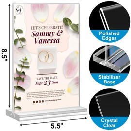 Acrylic Sign Holder 5.5 x 8.5, 10 Pack Double-Sided Stand up Table Top Clear Sign Holders, T Shape Plastic Acrylic Picture Frame Menu Flyer Paper Holder Display Stands for Office Store Wedding Party