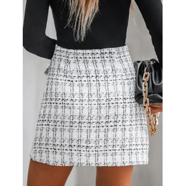 CUPSHE Women Skirts Tweed High Waist Mini Skirt Short Skirts,M Grey
