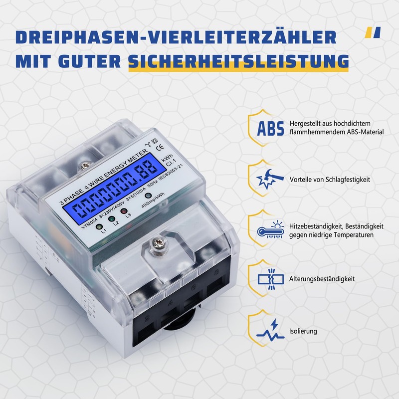BOSYTRO Electricity Meter, 3-Phase Electricity Meter, DIN Rail 230 /
