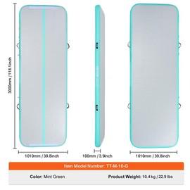 VEVOR Gymnastics Air Mat, 4 inch Thickness Inflatable Gymnastics Tumbling Mat, Tumble Track with Electric Pump, Training Mats for Home Use/Gym/Yoga/Cheerleading/Beach/Park/Water - Size: Mat - 10 ft x 3.3 ft x 4 in - Mint Green