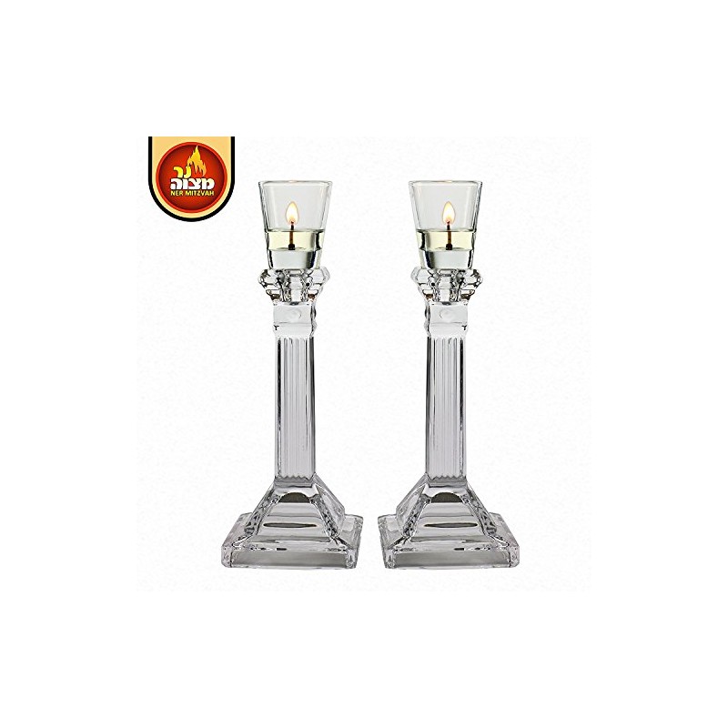 Ner Mitzvah Neironim Glass Shabbos Candle Holders, Premium Quality Clear