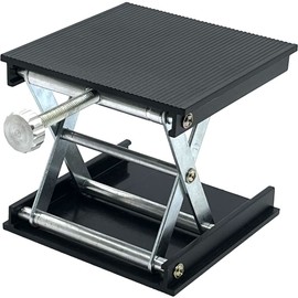 BizDez Lift Table, Lab Jack, Plastic Top Plate, Aluminum Material, Lightweight, Mini Elevator, Small Elevating Workbench, Height Adjustment for Laboratory Equipment, Research, Learning, Education, Classroom, Physics and Chemistry Experiments, 3.5 x 3.5 x