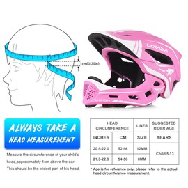 Lixada Kids Full Face Helmet Detachable Child Boys Girls Bike Helmet Protective Gear for Cycling Skateboarding Roller Skating Cycle Helmet 52-58cm
