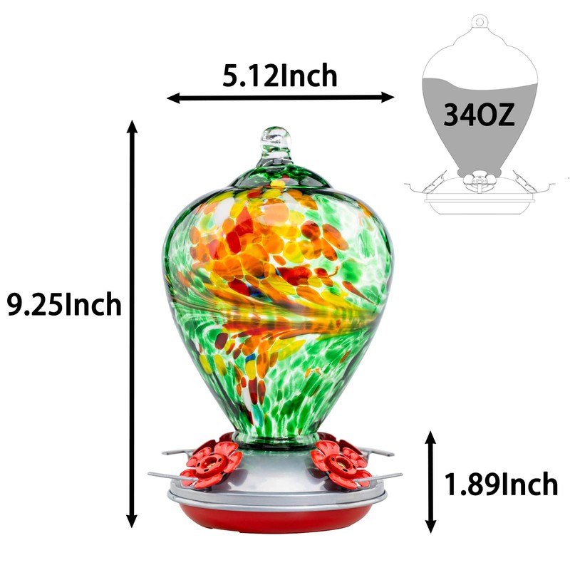 Muse Garden Hummingbird Feeders for Outdoors Hanging, Blown Glass Hummingbird
