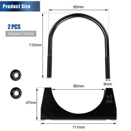 Krtopo 2PCS 80mm Exhaust Clamp Heavy Duty U Bolt Muffler Clamp Saddle Type Universal Stainless Steel Thickened Black for Car Exhaust Muffler Pipe Tail Pipe Connection (Fit 80mm OD Tube)