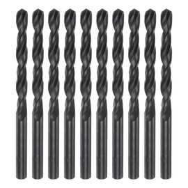 HARFINGTON 10pcs Jobber Drill Bits 6mm (15/64") Nitride Coated High Speed Steel (HSS) 4241 Twist Drill Bits for Stainless Steel Copper Aluminum Alloy Metal Wood Plastic, Black
